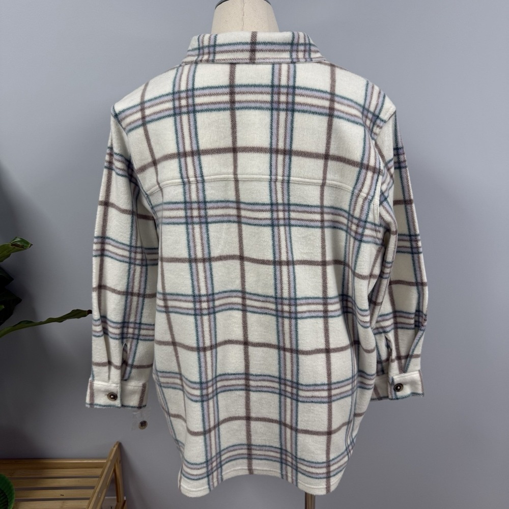 NWOT Falls Creek Plaid Fleece Shacket Womens 2X Cream Button Down Shirt Jacket - Picture 2 of 10